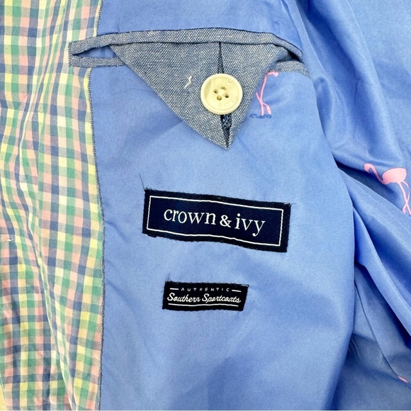 Crown and Ivy Mens Sport Coat Southern Style Plaid pink blue checked Sz 46 R - Picture 6 of 6